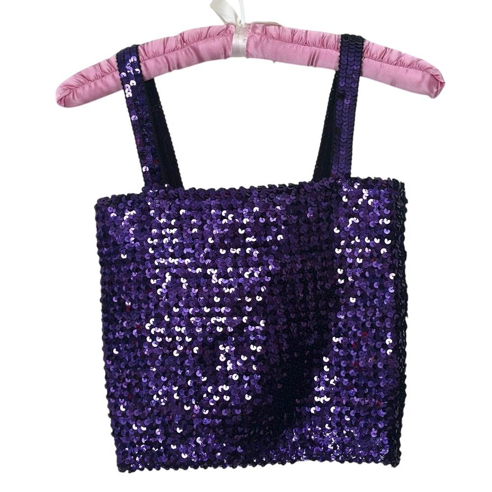 Vintage Small Partique Disco All over Sequin Purple Tank Top Party Club ILGQU